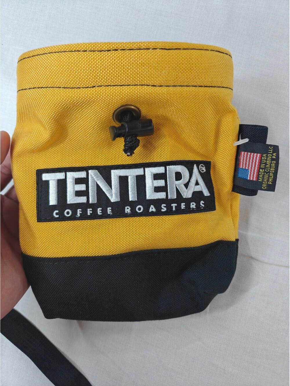 Tentera Coffee Roasters Yellow Black Chalk Bag Made USA Rock Climbing
